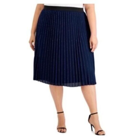 Adrianna Papell Women's Plus Sz 20W Midnight Foil Chiffon Pleated Skirt $139+ - Picture 14 of 14